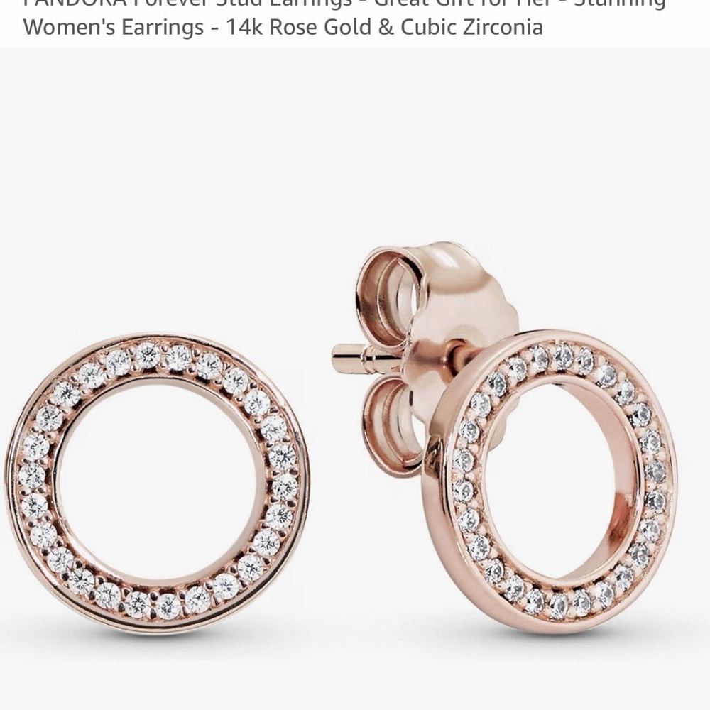 Rose Gold Circle Cubic Zirconia Stud Earrings - Forever. PANDORA NEW!